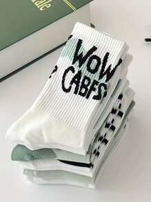 女士字母圖案時尚中筒襪適用於日常生活 - 彩色 - 查看 2