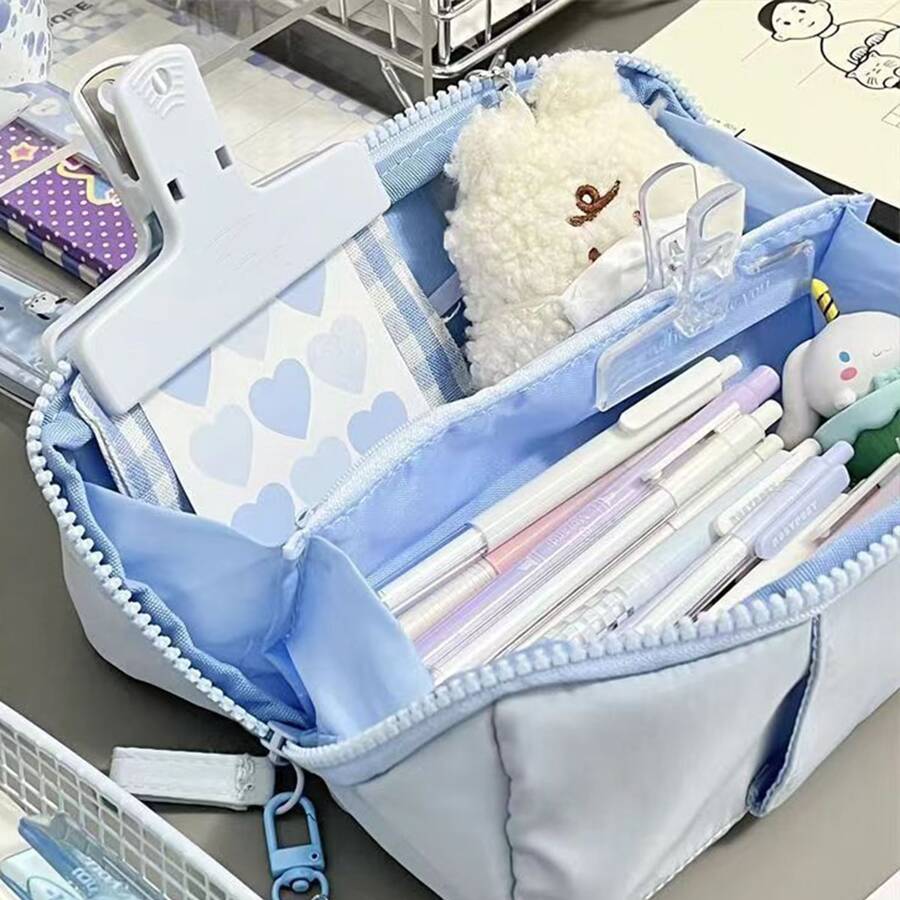 1 Miếng Dung lượng lớn Polyester Túi bút chì , Dễ thương Creative Túi đựng bút dạng lưới Đối với Sinh viên - Màu xanh nhạt - Xem 1