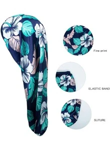 2入組長款緞面睡眠帽,特大辮子睡眠帽,適用於睡眠、長發,柔軟舒適的鬆緊帶帽,女士夜間睡眠用髮帽,女式緞面髮帽 (黑色+綠色圖案) - 彩色 - 查看 3