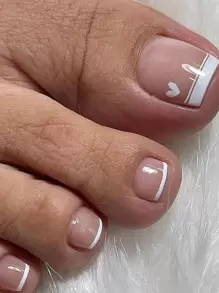 24 piezas Uñas postizas para los dedos de pie con estilo francés blanco con forma de corazón, con adhesivo en gel y lima de uñas. Suministros de uñas para pegar. uñas falsas uña falsa uña acrílica - Blanco - Ver 1