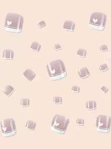 24 piezas Uñas postizas para los dedos de pie con estilo francés blanco con forma de corazón, con adhesivo en gel y lima de uñas. Suministros de uñas para pegar. uñas falsas uña falsa uña acrílica - Blanco - Ver 3