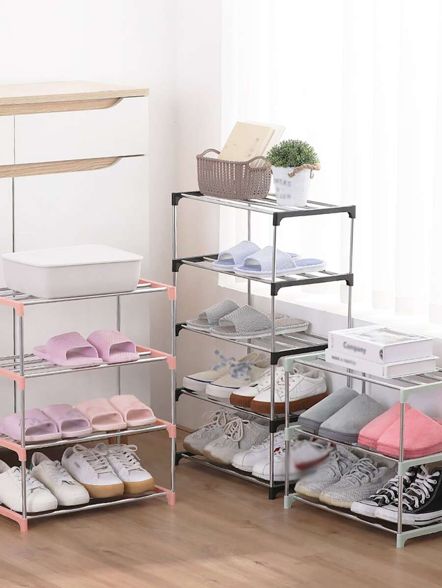 鞋架子家庭門簡約風宿舍臥室迷你室內多層收納架拖鞋架簡約風鞋架組裝鍍鋅抹胸鞋子收納架多層鞋收納外國鞋子收納架顏色隨機1入組 - 彩色 - 查看 1