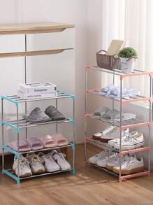 鞋架子家庭門簡約風宿舍臥室迷你室內多層收納架拖鞋架簡約風鞋架組裝鍍鋅抹胸鞋子收納架多層鞋收納外國鞋子收納架顏色隨機1入組 - 彩色 - 查看 2