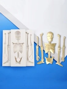 1 pieza Molde de silicona DIY de esqueleto tipo cráneo para decoración hecha a mano de arcilla, resina, yeso para Halloween - Beis - Ver 3