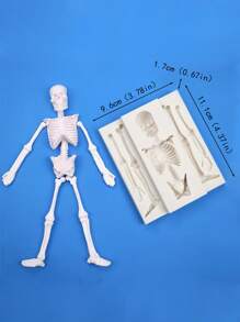 1 pieza Molde de silicona DIY de esqueleto tipo cráneo para decoración hecha a mano de arcilla, resina, yeso para Halloween - Beis - Ver 2