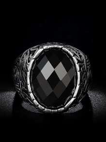 1 Miếng Thời trang Nam Đen đá Nhẫn Punk cổ điển Buổi tiệc Đồ trang sức - Bạc - Xem 2