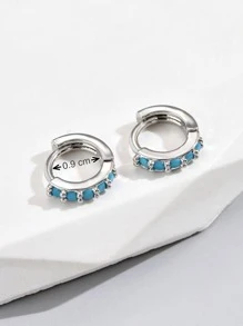 2 Miếng Màu ngọc lam & Khối Zirconia  Trang trí Cơ bản Mỗi ngày Hoa tai Đối với phụ nữ - Bạc - Xem 5