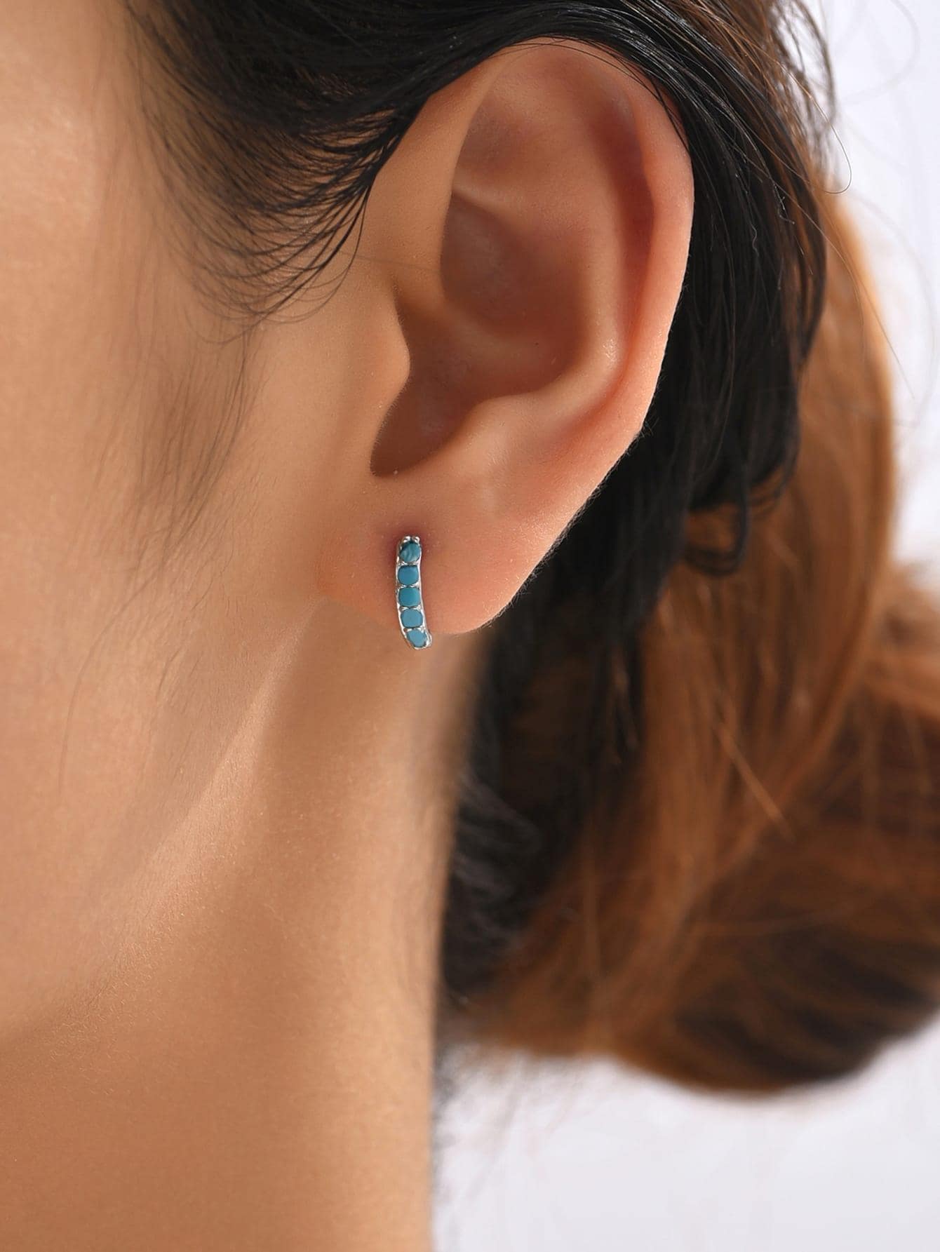 2 Miếng Màu ngọc lam & Khối Zirconia  Trang trí Cơ bản Mỗi ngày Hoa tai Đối với phụ nữ - Bạc - Xem 1