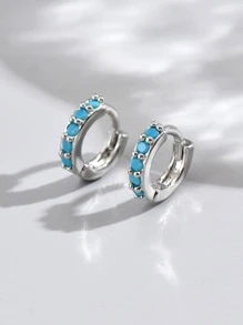 2 Miếng Màu ngọc lam & Khối Zirconia  Trang trí Cơ bản Mỗi ngày Hoa tai Đối với phụ nữ - Bạc - Xem 2
