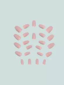 Bộ 24 móng tay giả dáng hạnh nhân dẹt, độ dài trung bình, màu trơn trắng, đen, hồng, xanh dương, nhiều màu, độ phủ toàn bộ móng, dành cho phụ nữ và bé gái. - Màu be - Xem 7