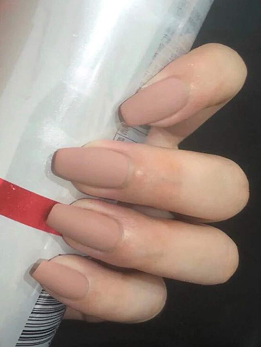 Bộ 24 móng tay giả dáng hạnh nhân dẹt, độ dài trung bình, màu trơn trắng, đen, hồng, xanh dương, nhiều màu, độ phủ toàn bộ móng, dành cho phụ nữ và bé gái. - Màu be - Xem 1