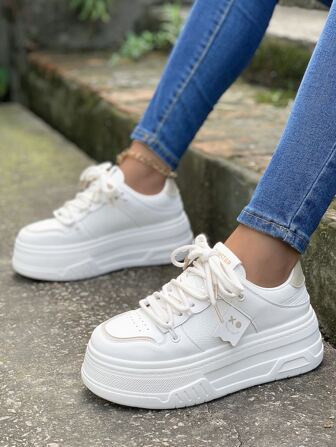 Mujer casual deportivo Zapatos para caminar plataforma Zapatos aumento pequeño blanco Zapatos