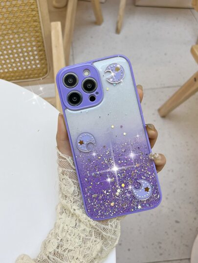 Funda de teléfono con lentejuelas y decoración lunar, versión internacional, no la versión nacional