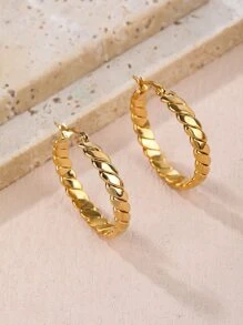 1對復古圓形耳環 - 金黃色 - 查看 1