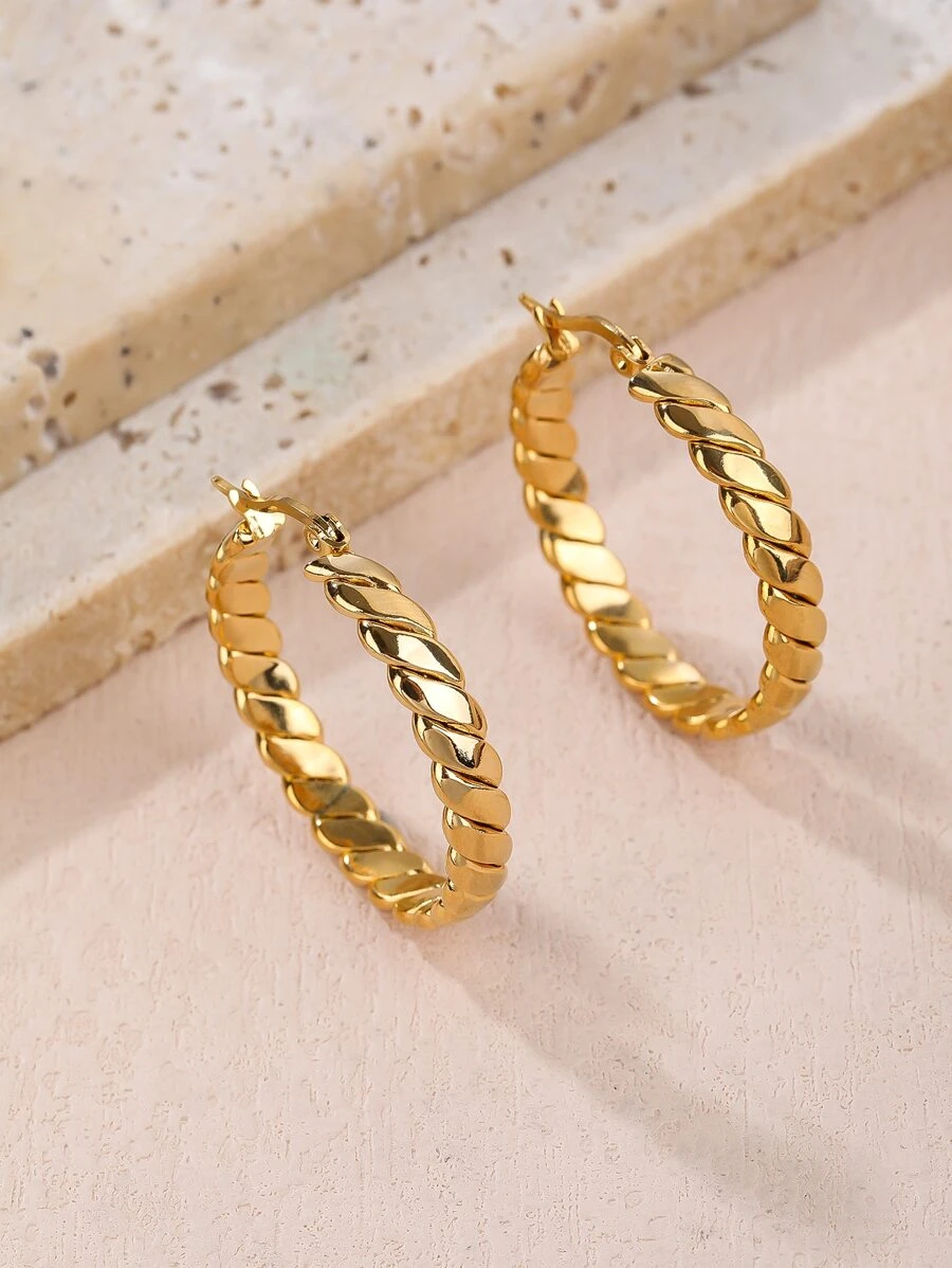 1對復古圓形耳環 - 金黃色 - 查看 1