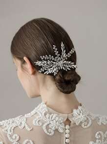 新娘婚禮髮梳銀色水晶發片水鑽頭飾新娘髮夾側梳女士和女孩髮飾 - 銀色 - 查看 1