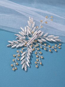 新娘婚禮髮梳銀色水晶發片水鑽頭飾新娘髮夾側梳女士和女孩髮飾 - 銀色 - 查看 4