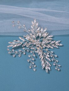 新娘婚禮髮梳銀色水晶發片水鑽頭飾新娘髮夾側梳女士和女孩髮飾 - 銀色 - 查看 5