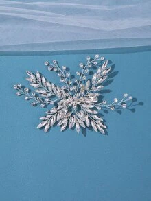 新娘婚禮髮梳銀色水晶發片水鑽頭飾新娘髮夾側梳女士和女孩髮飾 - 銀色 - 查看 2