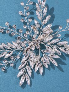 新娘婚禮髮梳銀色水晶發片水鑽頭飾新娘髮夾側梳女士和女孩髮飾 - 銀色 - 查看 3