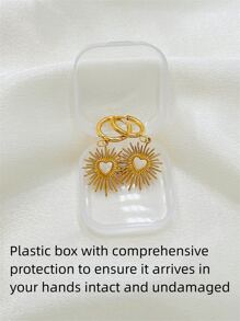 Hoa tai hình trái tim rỗng chi tiết mặt trời cho ngày lễ tình nhân, mẹ, mẹ, ngày của mẹ, quà tặng - Vàng - Xem 6