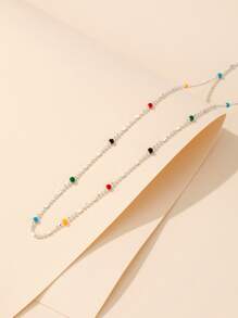 Collar 1 plata esterlina moda multicolor arroz cuenta de arcoíris guisante - Multicolor - Ver 3