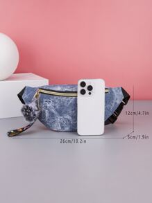 Cangurera nuevo estilo mezclilla textura de moda de mujeres con colgante - Celeste - Ver 2