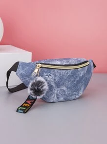 Cangurera nuevo estilo mezclilla textura de moda de mujeres con colgante - Celeste - Ver 3