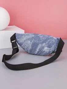 Cangurera nuevo estilo mezclilla textura de moda de mujeres con colgante - Celeste - Ver 4