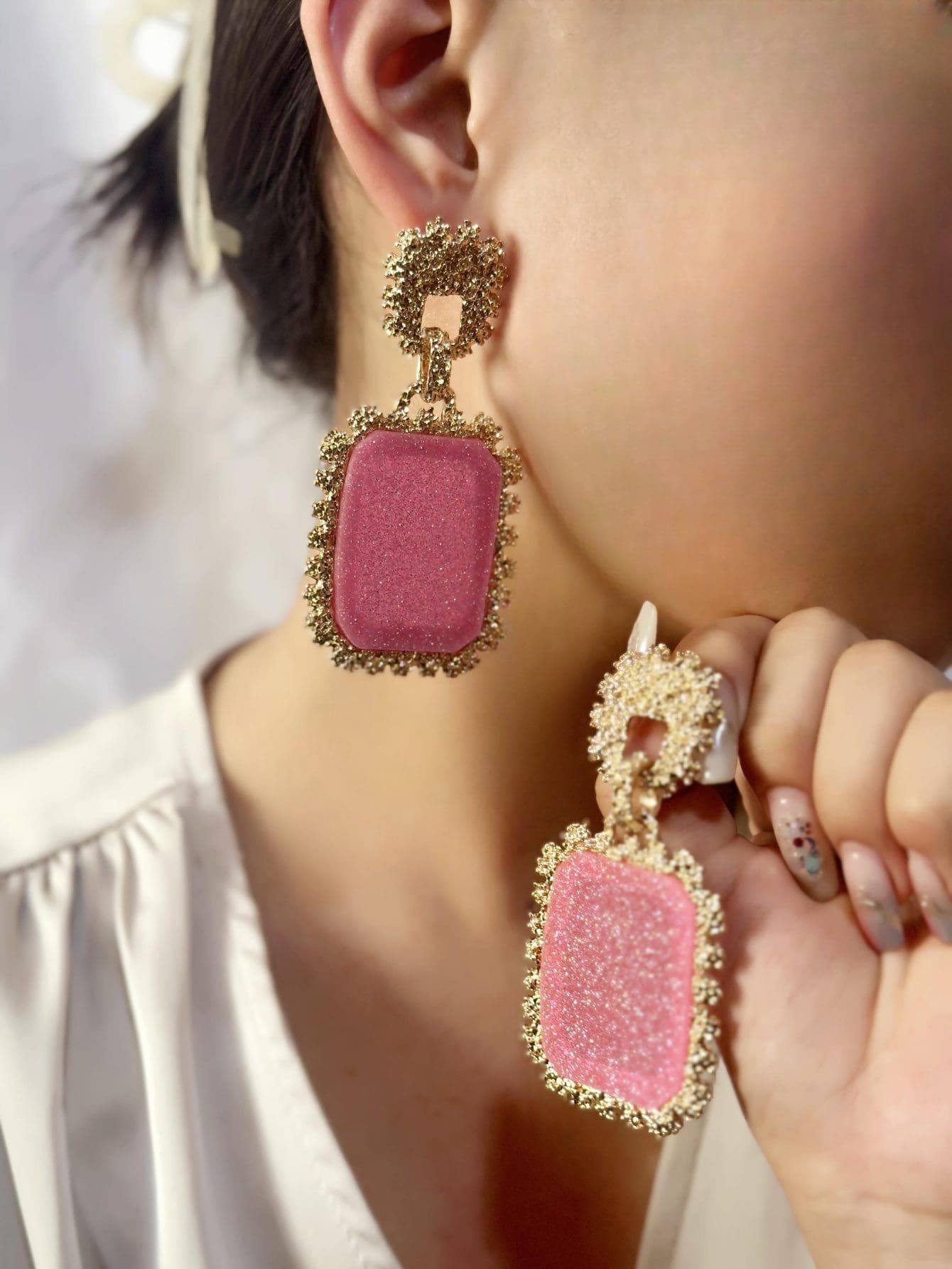 新款跨境時尚誇張幾何吊墜耳環 - 金黃色 - 查看 1