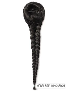 Braided Drawstring Ponytail Extension 14 Inch Wavy Ponytail for Women Clip in Ponytail Hair Extension Synthetic Hairpiece - Black - View 3