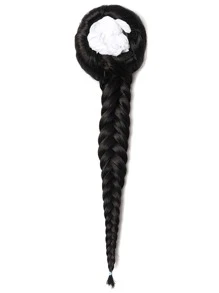 Braided Drawstring Ponytail Extension 14 Inch Wavy Ponytail for Women Clip in Ponytail Hair Extension Synthetic Hairpiece - Black - View 7