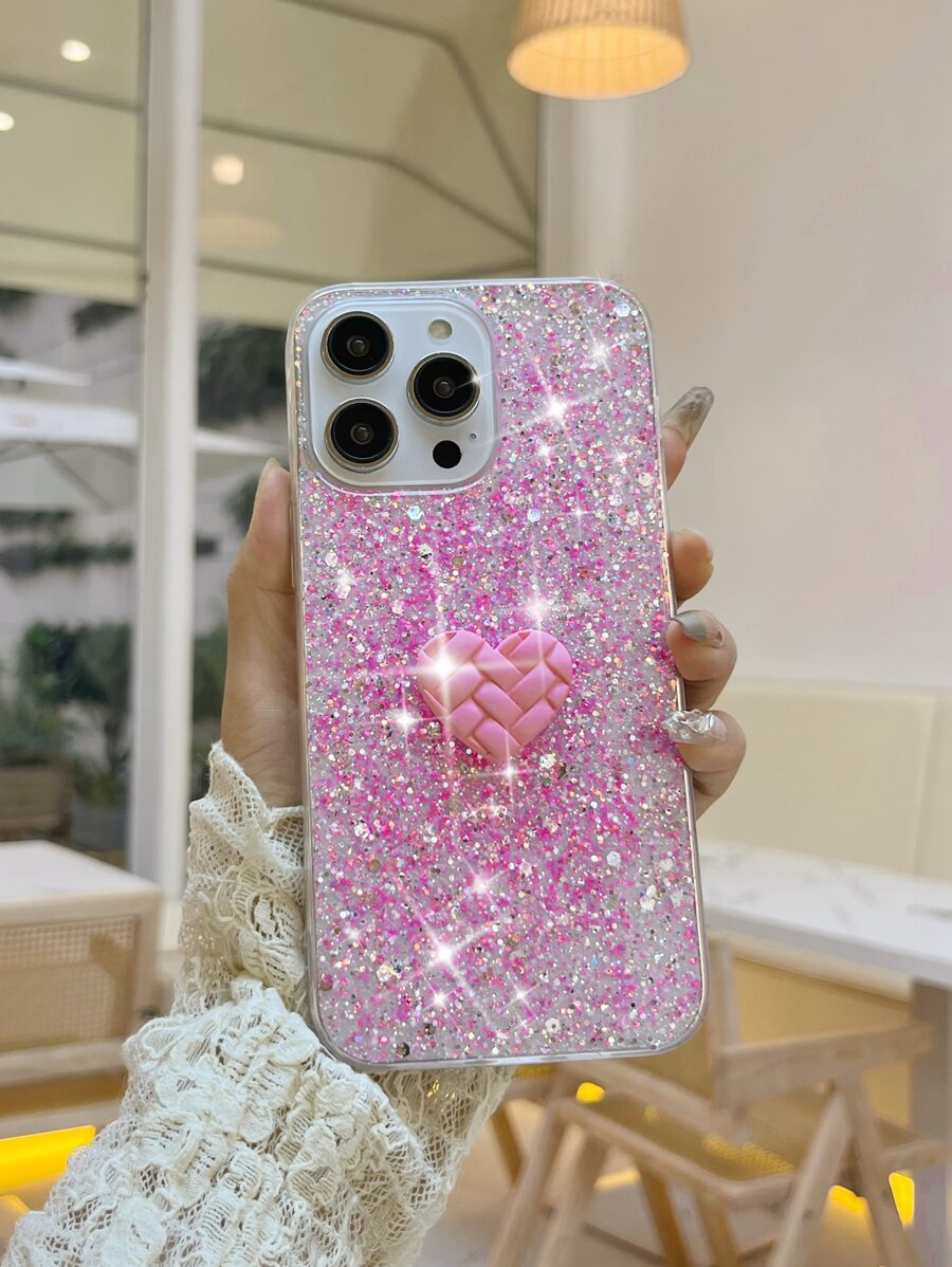 Kim sa & Trang trí trái tim Long lanh Ốp lưng & bao da điện thoại - Hồng - Xem 1