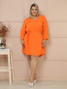 Plus Size Dresses - Orange - View 8
