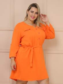 Plus Size Dresses - Orange - View 7