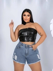Plus Size Shorts - Màu xanh lam - Xem 1