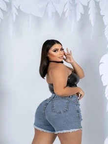 Plus Size Shorts - Màu xanh lam - Xem 4