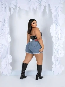 Plus Size Shorts - Màu xanh lam - Xem 3