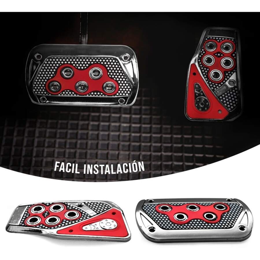 Cubre Pedal Para Auto Automático Combinado Cromo Hule - Rojo - Ver 1