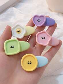 5入組可愛馬克長表情圖案髮夾適合女孩側劉海、髮夾 - 彩色 - 查看 1