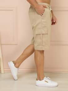Men Denim Shorts - 卡其色 - 查看 7