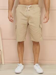 Men Denim Shorts - 卡其色 - 查看 3