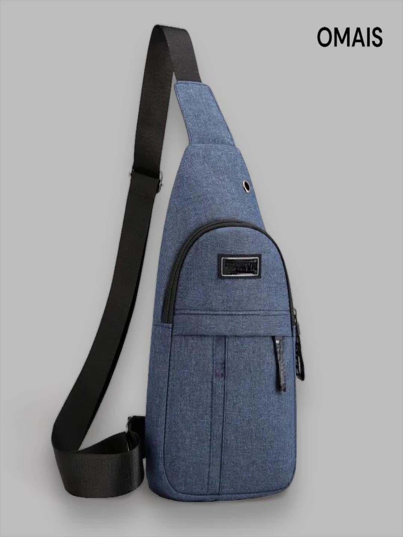 Men's Headphone Hole Detail Crossbody Bag Chest Bag - Blue - View 1