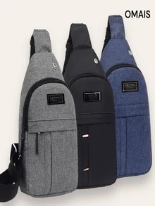 Men's Headphone Hole Detail Crossbody Bag Chest Bag - Blue - View 3