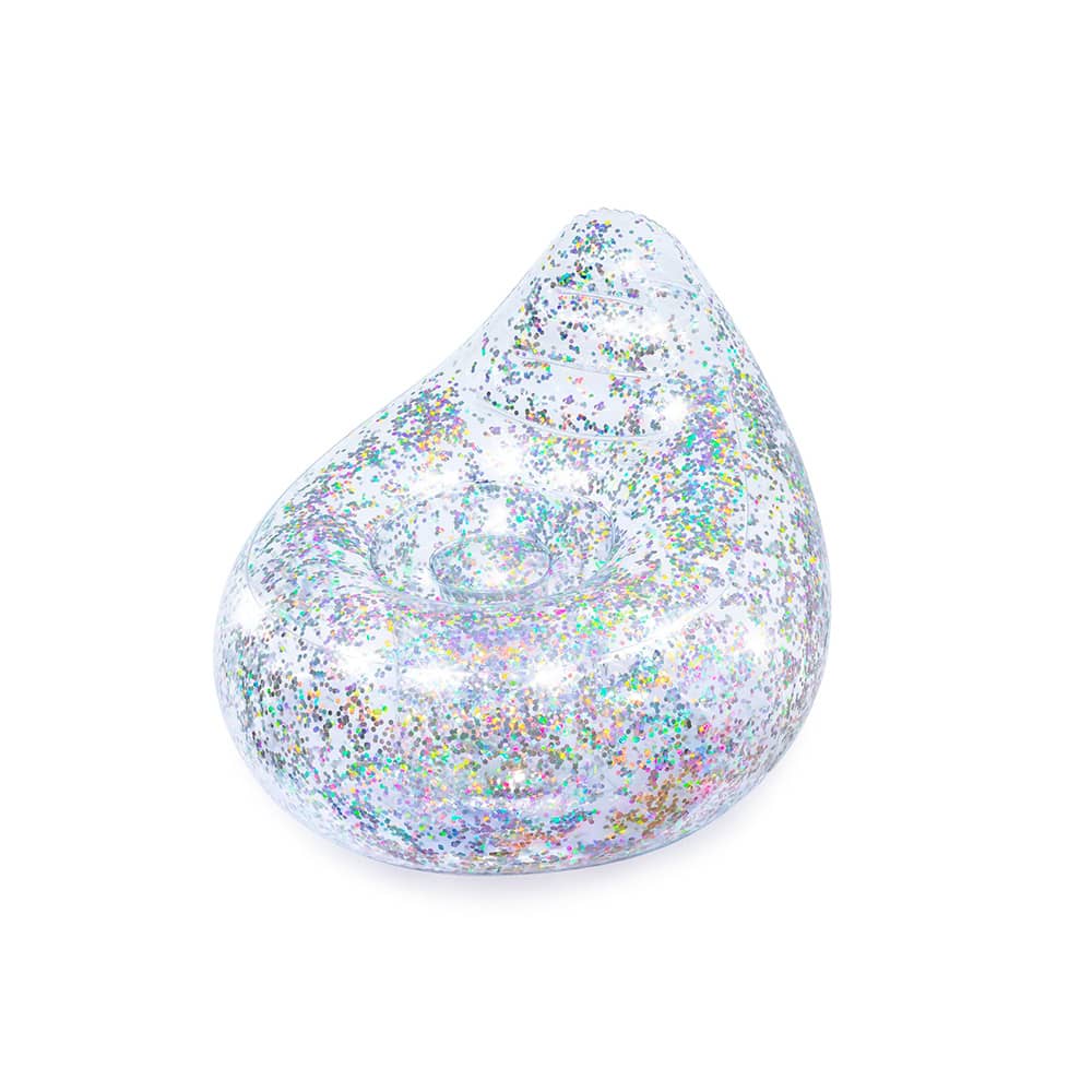 Puff Sillón Sofá Inflable Glitter Dream Plata Transparente Puff Hinchable Infantil Brillos - Plateado - Ver 1