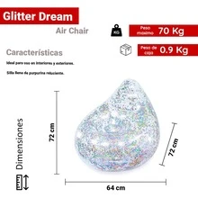 Puff Sillón Sofá Inflable Glitter Dream Plata Transparente Puff Hinchable Infantil Brillos - Plateado - Ver 3