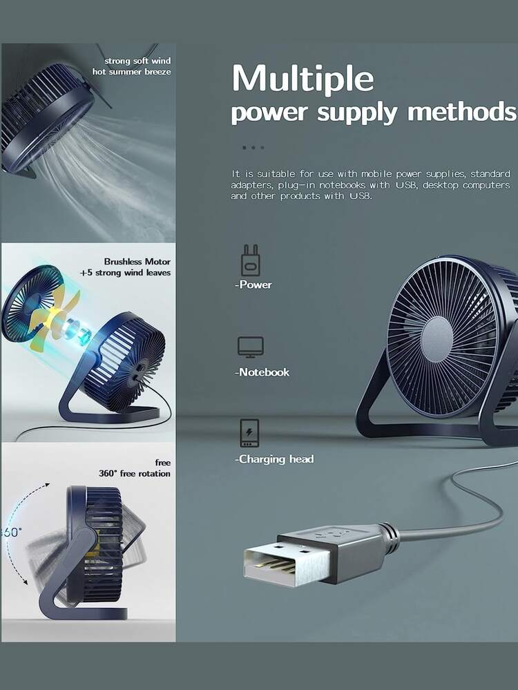 Mini Ventilador Enfriador Plastico USB Escritorio - Negro - Añade 3