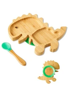 BABYBAMBOO Silicone Plate And Bamboo Baby Spoon - Green - View 1