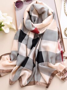 絲滑圍巾/防曬/沙灘罩衫，時尚英倫風格長圍巾