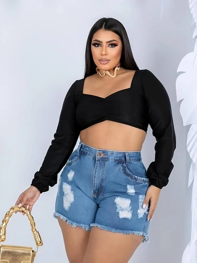 SHORT JEANS PLUS SIZE HOT-PAINT  BARRA DESFIADO